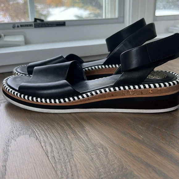 Vince Camuto Marieno black wide ankle strap leather espadrilles SZ 8.5 - Picture 4 of 11